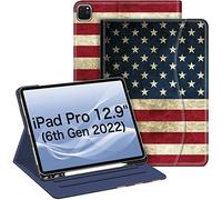 Fintie Étui Portefeuille pour iPad Pro 12,9" 6ème génération 2022, Support Intelligent Multi-Angle avec Porte-Crayon et Poche, Convient également à l'iPad Pro 12,9" 2021 5e et 2020 4e et 2018 3e