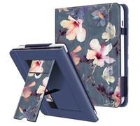 FINTIE Étui pour 7" Kobo Libra Colour 2024/Libra 2 2021 (Modèle N428/N418) | Coque Liseuse avec Béquille et Fente pour Carte et Dragonne Fleur Hibiscus