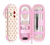 Fintie Étui pour Apple Pencil Pro, Apple Pencil (USB-C / 1ère / 2ème génération), housse de transport en cuir PU compatible avec stylo, câble USB, Samsung Stylus, Cerises Coquettes