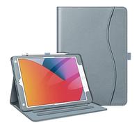 Fintie Étui pour iPad 9e/8e/7e génération (2021/2020/2019) 10,2 Pouces - [Protection des Coins] Support de visualisation Multi-Angle avec Poche et Porte-Crayon, Mise en Veille Automatique, Bleu