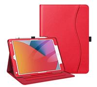 FINTIE Étui pour iPad 9e/8e/7e génération (2021/2020/2019) 10,2 Pouces - [Protection des Coins] Support de visualisation Multi-Angle avec Poche et Porte-Crayon, Mise en Veille Automatique, Rouge