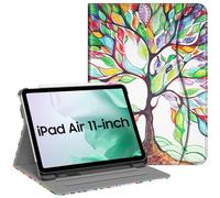 Fintie Étui pour iPad Air 11" M2 (2024) / 5e / 4e Génération (2022/2020) 10,9", Coque de Protection Multi-Angle avec Porte-Crayon et Poche, Arbre d'Amour
