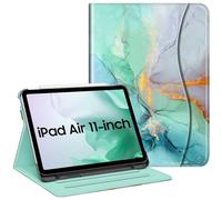 Fintie Étui pour iPad Air 11" M2 (2024) / 5e / 4e Génération (2022/2020) 10,9", Coque Multi-Angle avec Porte-Crayon et Poche, Marbre Émeraude
