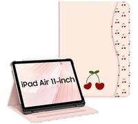 Fintie Étui pour iPad Air 11" M2 (2024) / 5e / 4e Génération (2022/2020) 10,9", Protection Multi-Angle avec Porte-Stylo et Poche, Cerises Coquette