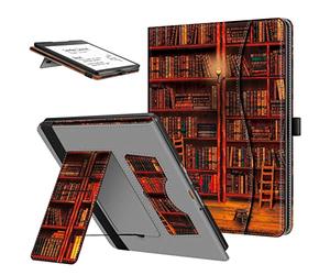 FINTIE Étui pour Kindle Scribe 2024/2022 10.2 Pouces - Housse avec Double Béquilles et Fente pour Carte, Etui avec Dragonne et Poche Frontale, Bibliothèque