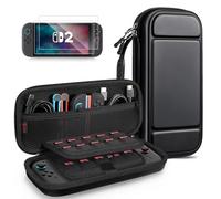 FINTIE Étui pour Nintendo Switch 2 (2025) + Verre Trempé (2 Pièces) - [Antichoc en EVA] Housse de Transport avec Emplacements Cartes de Jeu et Poche Intérieure pour Accessoires, Noir