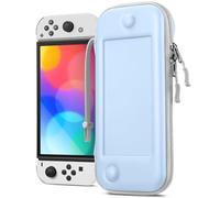 FINTIE Étui pour Nintendo Switch OLED 2021 et Switch 2017, [Design Ultra-Fin] Coque Rigide avec 10 Emplacements pour Cartes de Jeu, Housse de Voyage avec Dragonne, Bleu Ciel
