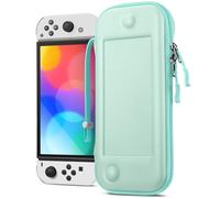 FINTIE Étui pour Nintendo Switch OLED 2021 et Switch 2017, [Design Ultra-Fin] Coque Rigide avec 10 Emplacements pour Cartes de Jeu, Housse de Voyage avec Dragonne, Vert