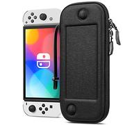 FINTIE Étui pour Nintendo Switch OLED 2021 et Switch 2017, [Design Ultra-Fin] Coque Rigide avec 10 Emplacements pour Cartes de Jeu, Housse de Voyage avec Dragonne, Noir