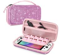 FINTIE Étui pour Nintendo Switch OLED 2021 et Switch 2017 - Housse de Transport Anti-Choc en EVA, Étui de Voyage avec 10 Emplacements Cartes de Jeu, Violet Pailleté