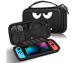 FINTIE Etui pour Nintendo Switch/Switch Modèle OLED - Housse Transport en EVA Sacoche de Rangement Zippée Anti-Choc, Coque Protection Console avec 10 Emplacements Cartes de Jeu, Don't Touch