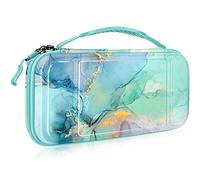 FINTIE Etui pour Nintendo Switch / Switch Modèle OLED - Sacoche Rangement Zippée Anti-Choc Housse de Transport en EVA, Sacoche Voyage Console avec 10 Emplacements Cartes de Jeu, Marbre Émeraude
