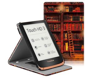 FINTIE Étui pour Pocketbook Touch Lux 5/4, Touch HD 3 et Basic Lux 2/Color (2020), Housse Multiposition, Coque avec Dragonne, Bibliothèque