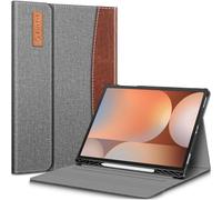 Fintie Étui pour Samsung Galaxy Tab S10 Plus 2024/S9 FE Plus 5G 12,4" 2023 avec porte-stylo S intégré, portefeuille à angles multiples avec poche mise en veille/réveil automatique, gris/marron