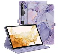 FINTIE Étui pour Samsung Galaxy Tab S9 Plus 2023/S8 Plus 2022/S7 FE 2021/S7 Plus 2020 12,4", Coque de Protection Multi-Angle avec Poche, Mise en Veille/réveil Automatique, marbre Lilas