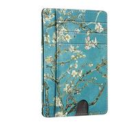 FINTIE Étui RFID Blocage Porte Carte de Crédit, Portefeuille en Cuir PU avec Fenêtre d'identification et Fentes pour Cartes, Fleur Abricotier
