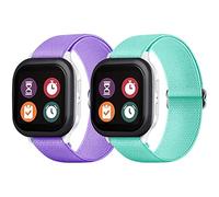 Fintie Gizmo Lot de 2 bracelets de montre de rechange en nylon pour enfants, garçons et filles, bracelets élastiques respirants avec boucle réglable, compatibles avec Verizon Gizmo Watch 2/Gizmo Watch 1, violet + bleu sarcelle
