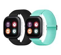 Fintie Gizmo Lot de 2 bracelets de montre de rechange en nylon pour enfants, garçons et filles, bracelets élastiques respirants avec boucle réglable, compatibles avec Verizon Gizmo Watch 2/Gizmo Watch 1, noir + bleu sarcelle