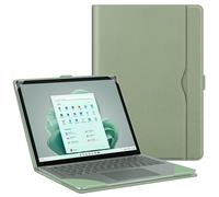 FINTIE Housse de Protection pour Ordinateur Portable Microsoft Surface 5/4/3/2 13,5" (modèle : 1951/1868/1958/1950/1867/1769), Cuir PU de qualité supérieure avec Grande Poche, Sauge