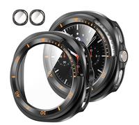 FINTIE Lot de 2 coques de protection d'écran en verre trempé intégrées compatibles avec Samsung Galaxy Watch 8 Classic 46 mm 2025, coque de protection globale en polycarbonate rigide, noir
