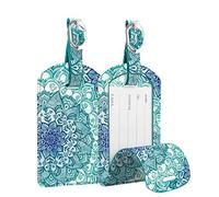 Fintie Lot de 2 étiquettes de bagages en cuir avec protection de confidentialité pour sac de voyage et valise, Illusions d'émeraude, 2 pcs