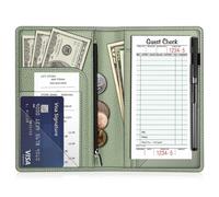 Fintie, Organisateur de serveur avec poche zippée en cuir PU pour restaurant, invités, présentateurs, porte-cartes pour serveurs, serveurs, barmans (vert sauge)