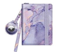 FINTIE Pochette Passeport avec Étuis pour AirTag, Porte-Passeport Fin avec Sangle et Emplacement de Cartes, Portefeuille Anti-RFID Housse Voyage, Marbre Lilas