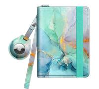 FINTIE Pochette Passeport avec Étuis pour AirTag, Porte-Passeport Fin avec Sangle et Emplacement de Cartes, Portefeuille Anti-RFID Housse Voyage, Marbre Émeraude