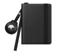 FINTIE Pochette Passeport avec Étuis pour AirTag, Porte-Passeport Fin avec Sangle et Emplacement de Cartes, Portefeuille Anti-RFID Housse Voyage, Noir