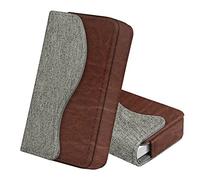 FINTIE Porte Carte Homme/Femme, Porte Carte Bancaire, Porte-Cartes de Visite, Titulaire de Carte de Crédit, Organisateur avec Fermeture Magnétique, Denim Gris/Marron