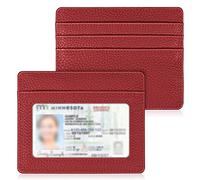 FINTIE Porte Cartes Ultra-Fin et Léger, 4 Emplacements de Cartes, Portefeuille Plat Minimaliste pour Femme/Homme, Porte-Cartes de Crédit avec RFID Blocage, Rouge