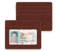 FINTIE Porte Cartes Ultra-Fin et Léger, 4 Emplacements de Cartes, Portefeuille Plat Minimaliste pour Femme/Homme, Porte-Cartes de Crédit avec RFID Blocage, Brun