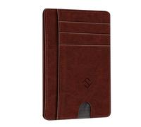 FINTIE Porte Cartes Ultra-Fin et Léger, 7 Emplacements, Porte-Cartes de Crédit avec Fenêtre d'identification, RFID Blocage, Portefeuille Minimaliste pour Femme/Homme, Marron