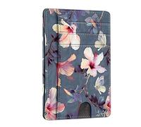 FINTIE Porte Cartes Ultra-Fin et Léger, 7 Emplacements, Porte-Cartes de Crédit avec Fenêtre d'identification, RFID Blocage, Portefeuille Minimaliste pour Femme/Homme, Fleur Hibiscus
