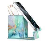 FINTIE Porte-crayons avec support de téléphone, support de lunettes, organisateur de bureau, accessoires de table de nuit, étui pour fournitures de bureau, marbre émeraude