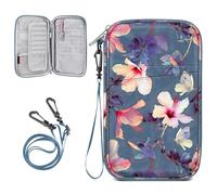 FINTIE Porte-Passeport Housse Familial de Voyage, Grande Capacité Portefeuille Pochette Passeport Organisateur Etui avec à Blocage RFID pour Cartes de Crédit, (Z-Fleur Hibiscus)