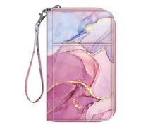 FINTIE Portefeuille de Voyage pour la Famille 4-6, Blocage RFID, Pochette pour passeports, Cartes de Visite, Cartes de crédit, Cartes d'embarquement, Rose marbré