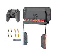 FINTIE Support Mural en Métal Compatible avec Nintendo Switch 2 | avec 1 Support de Manette, 12 Emplacements de Cartes de Jeu avec 2 Crochets pour Joy-Con, Noir
