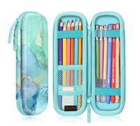 FINTIE Trousse École Rigide en EVA, Trousse à Crayon Résistante aux Chocs et Imperméable avec Compartiments pour Stylo et Accessoires, Marbre Émeraude