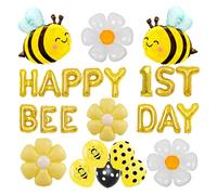 Finypa Décorations de fête « Happy 1st Bee Day » - Bannière de ballons en Mylar jaune pour garçons et filles