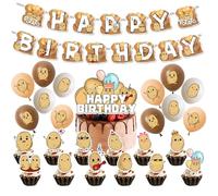 Finypa Fournitures de fête d'anniversaire avec pommes de terre de dessin animé comprenant une bannière « Happy Birthday », une décoration de gâteau, des décorations de cupcakes, des ballons marron