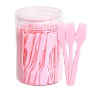 Fiocias 100 Pièces Spatule de Maquillage Mélangeur pour Fond de Teint Cuillère Masque Réutilisable Outil Mini Facial PP Adapté pour Usage Professionnel Maison, Rose