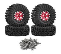 Fiocias 4 Pièces Pneus RC Voiture Roues Simulation pour Camion RC Échelle 1/18 Pièces Installation Simple Sécurisée Accessoires Résistants Usure En Aluminium, Rouge