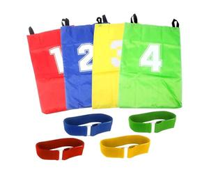 Fiocias 4 Pièces Sacs de Course Saut pour Relais Enfants et Adultes Toile Robuste Défi Équilibre Développement Motricité Jeux D'Extérieur Adapté Cour Annivers, avec Des Bracelets de Race