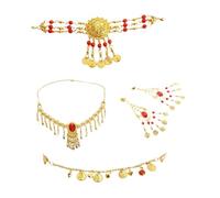 Fiocias 5 Pièces Bijoux Danse Orientale Accessoire Belly Dance Chaîne Tête Tassel Collier Boucles d'oreilles en Fer Alliage pour Femmes Utilisation pour Spect, Boucles d'oreilles à Clip