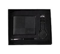 Fiocias Coffret Cadeau Homme Ensemble Moderne Montre Portefeuille Stylo avec Boîte Raffinée en Cuir PU pour Décoration et Organisation Adapté à La Fête des Pè, Noir