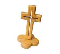 Fiocias Croix En Bois Crucifix Debout Pièce Religieuse Décoration Intérieure Support Socle Bois Convient à L'Étude Salon Bureau, Base de Fleur Creuse