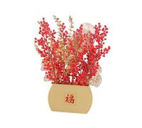 Fiocias Fleur Artificielle Nouvel An Ornement Floral Pot Baies Ginkgo Boîte Printemps Design Festif Matériau Papier Mousse Convient Cadeau Décoration Maison B, Gold L