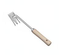 Fiocias Houe en Acier Inoxydable Outil Désherbeur Extraction Racines Multi-prongs Râteau Design Ergonomique Convient pour Jardin Culture Maraîchère Espaces Étroits , 1 PC , Houe Plate 3 Dents