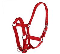 Fiocias Licol pour Cheval Réglable en Nylon Solide Bride D'Équitation avec Sangles Tressées Muserolle Protectrice Filet Confortable pour Cheval Adapté à, Rouge, m
